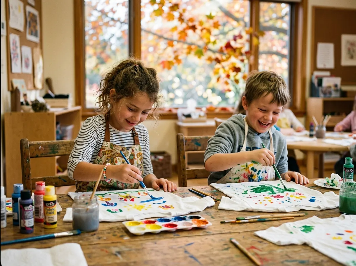 Kinder bemalen im Camp ihre eigenen T-Shirts