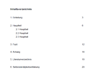 Ein Muster f&uuml;r ein Inhaltsverzeichnis deiner Facharbeit.