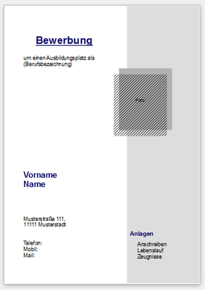 Muster: Deckblatt deiner Bewerbung Ein Muster für das Deckblatt deiner Bewerbung.