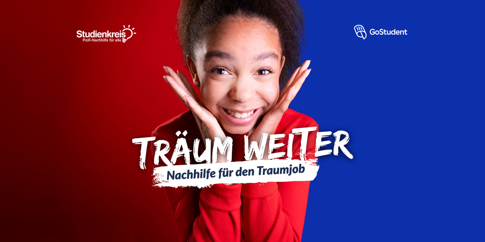 Der Traum lebt - Mädchen vor blau-rotem Hintergrund