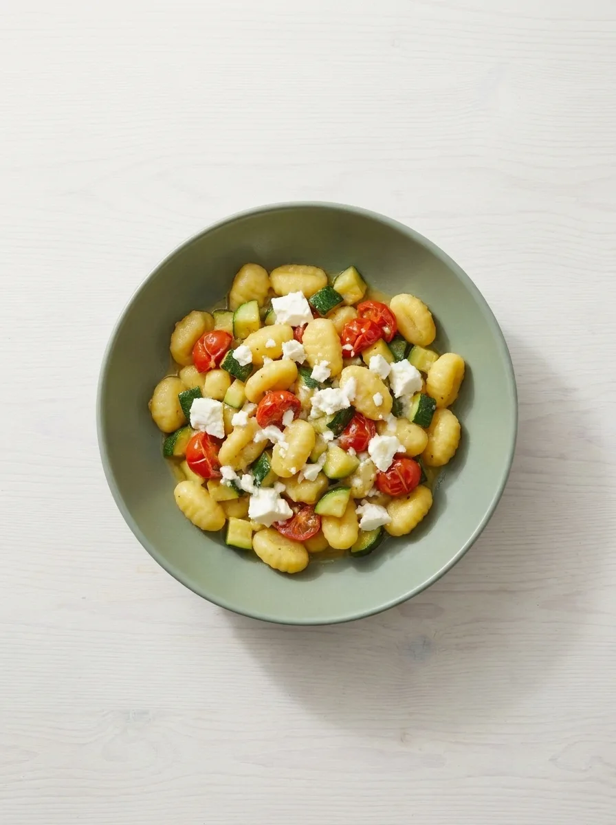 Zitronen-Zucchini-Gnocchi mit Cherrytomaten und Feta