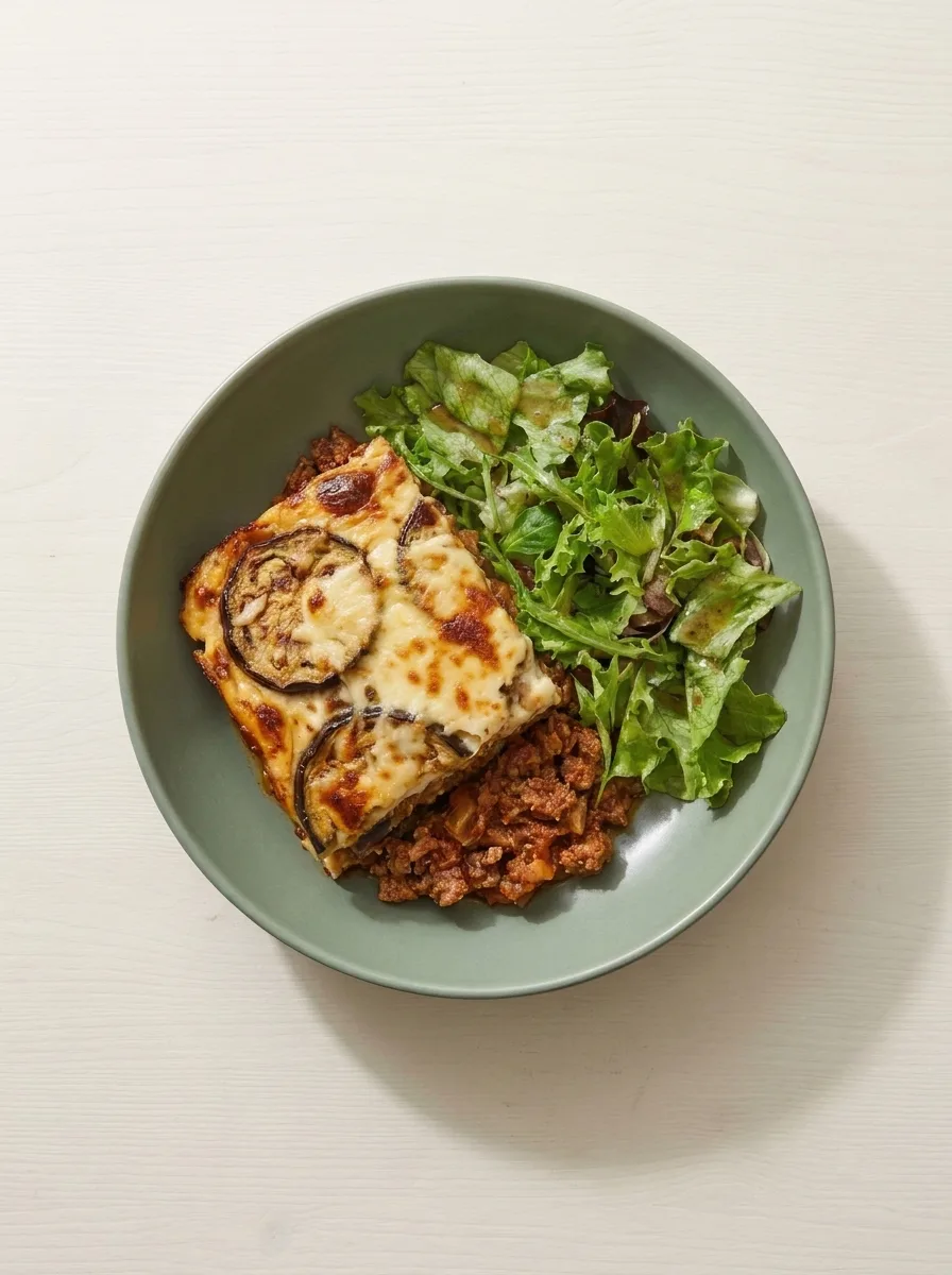 Griechisches Moussaka mit grünem Salat