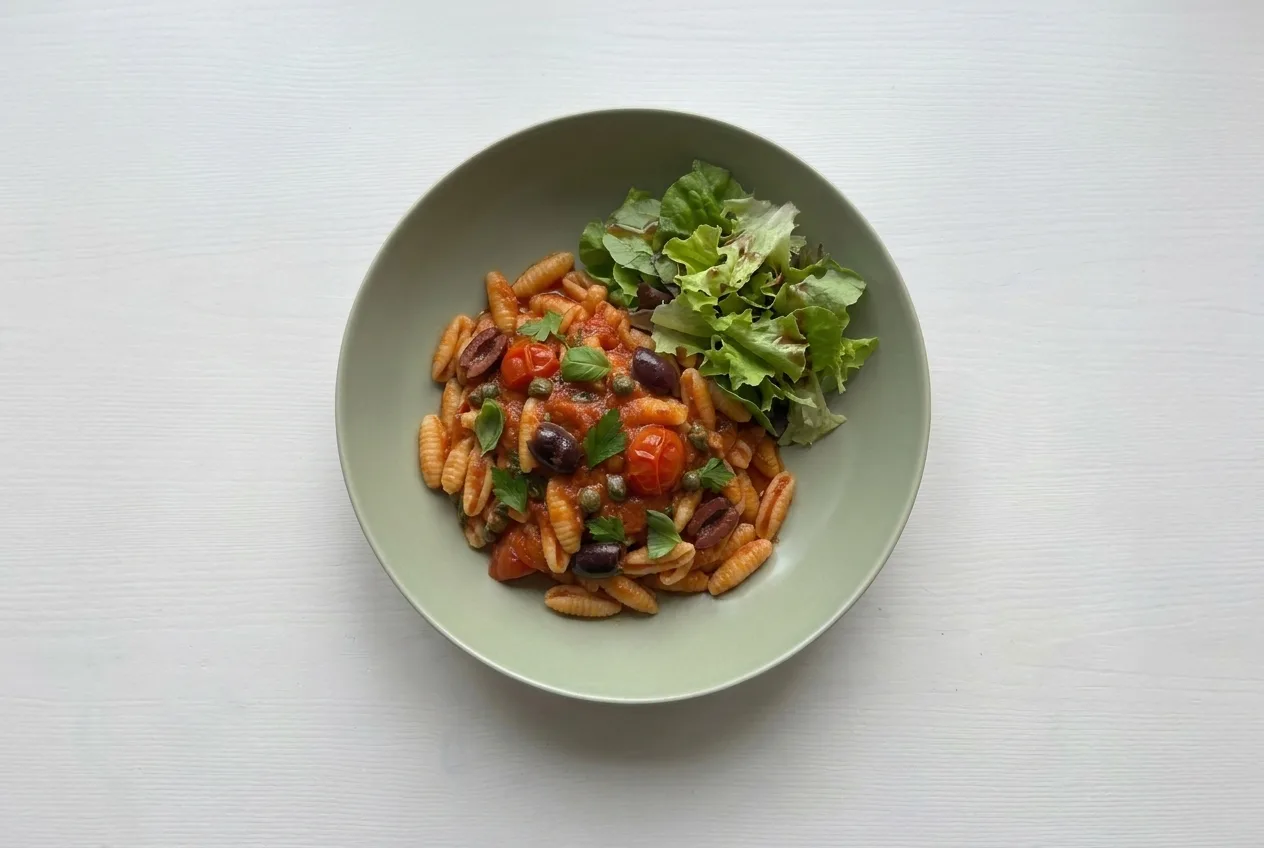 Pasta Puttanesca mit Oliven und Kapern