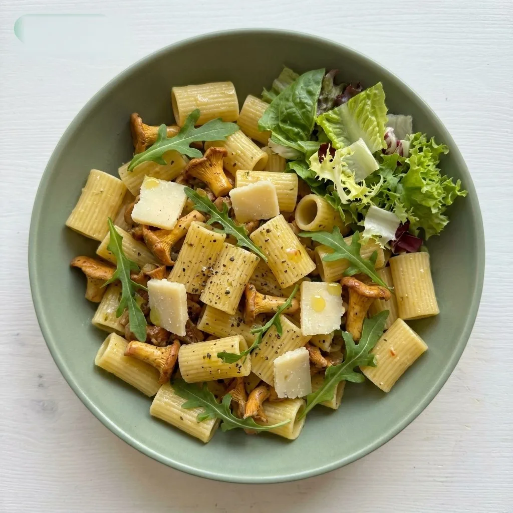 Eierschwammerl-Rigatoni mit Parmesan und Rucola